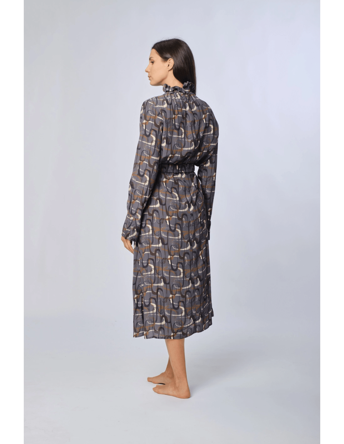 Abito collo arricciato fantasia - MADAME VENICE - FW24 - A06 - LOLY PRINT - GREY - XS