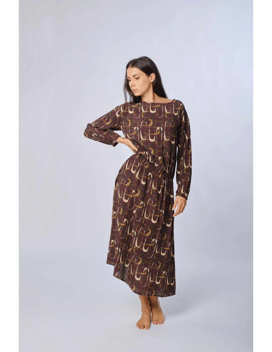 Abito elastico vita fantasia con polsino - MADAME VENICE - FW24 - A05 - LOLY PRINT - PRUNE - XS