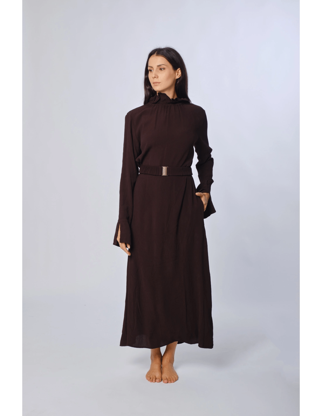 Abito lungo collo arricciato - MADAME VENICE - FW24 - A02 - LOLY - BLACK - XS