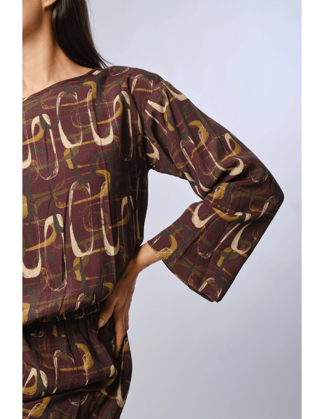 Abito lungo fantasia manica larga - MADAME VENICE - FW24 - A03 - LOLY PRINT - GREY - XS