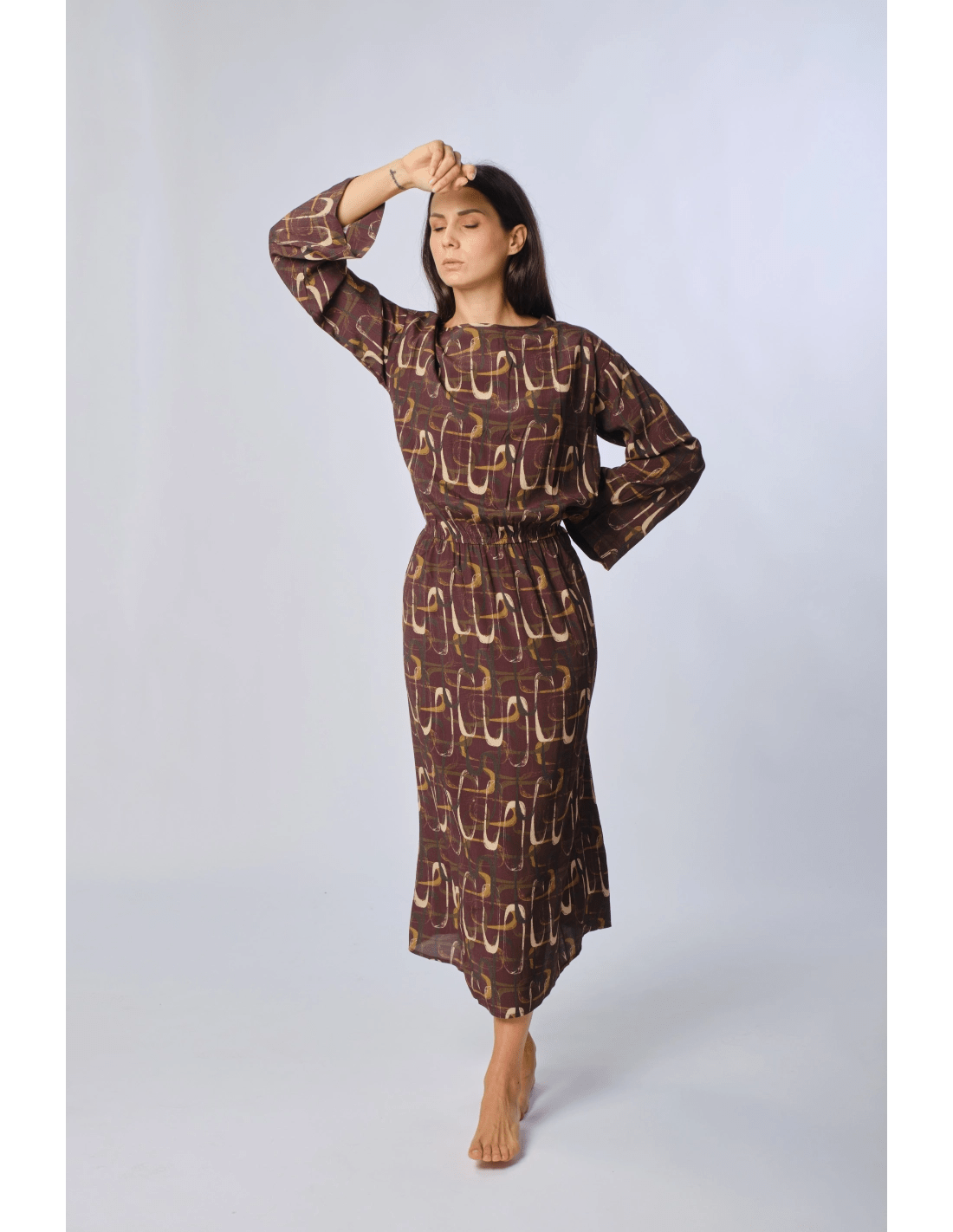 Abito lungo fantasia manica larga - MADAME VENICE - FW24 - A03 - LOLY PRINT - GREY - XS