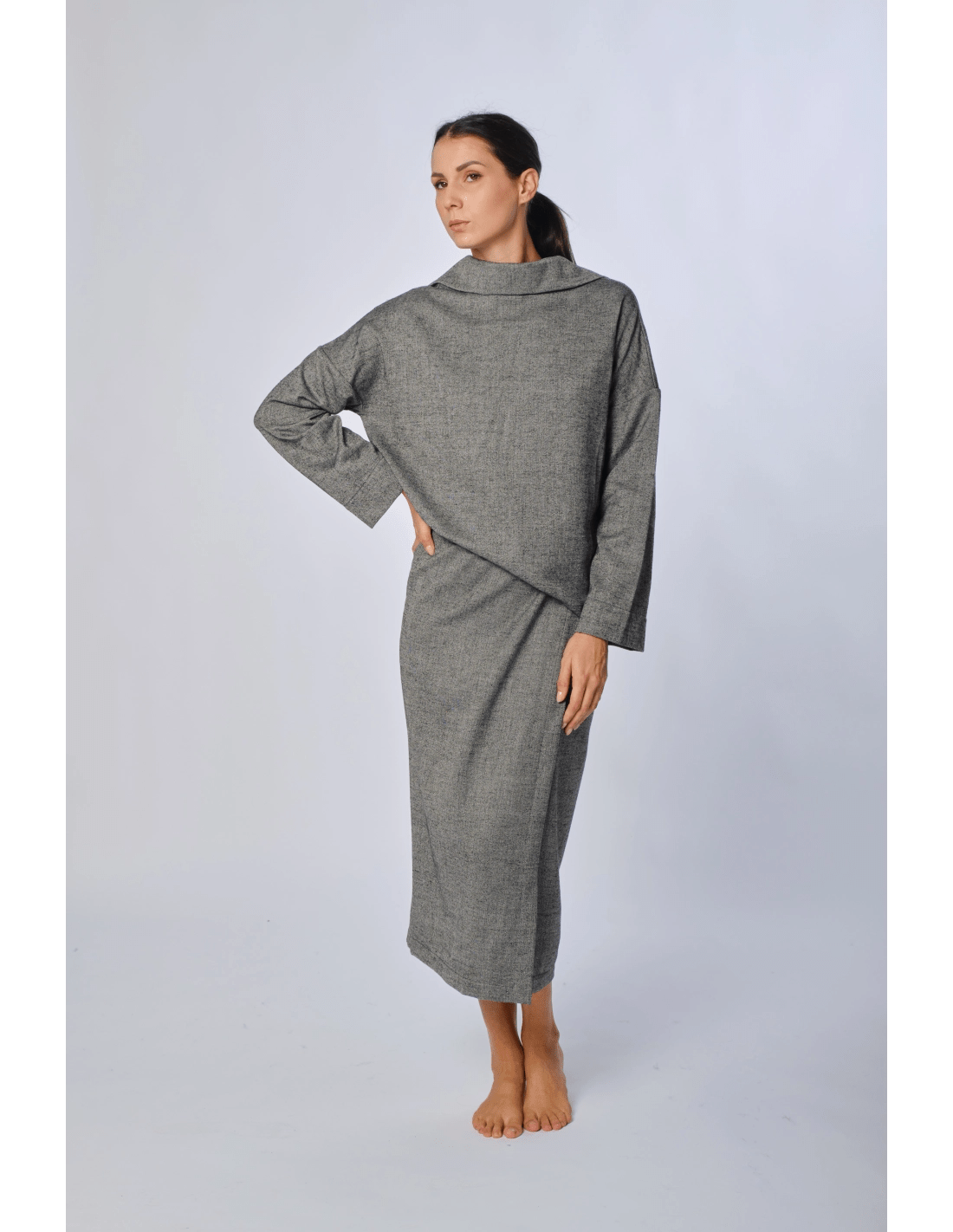 Abito portafoglio con cintura - MADAME VENICE - FW24 - A01 - PEPPER - GREY - XS