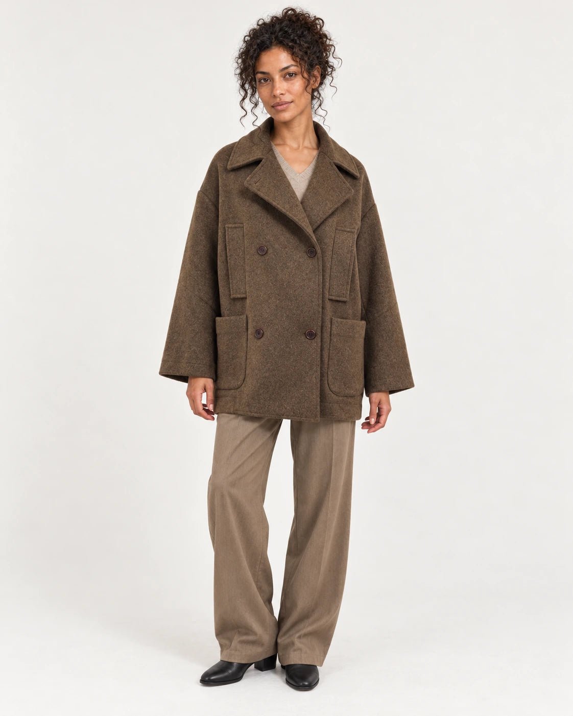 Caban marrone, vista frontale - MADAME VENICE - FW25 - GISELLE - SOFT WOOL #Colore_Brown