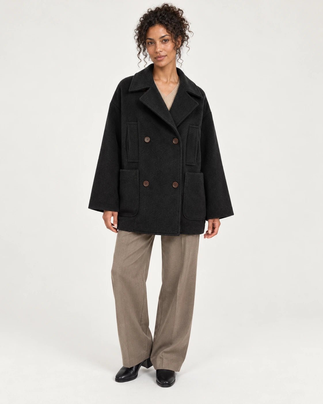 Caban nero, vista frontale - MADAME VENICE - FW25 - GISELLE - SOFT WOOL #Colore_Black