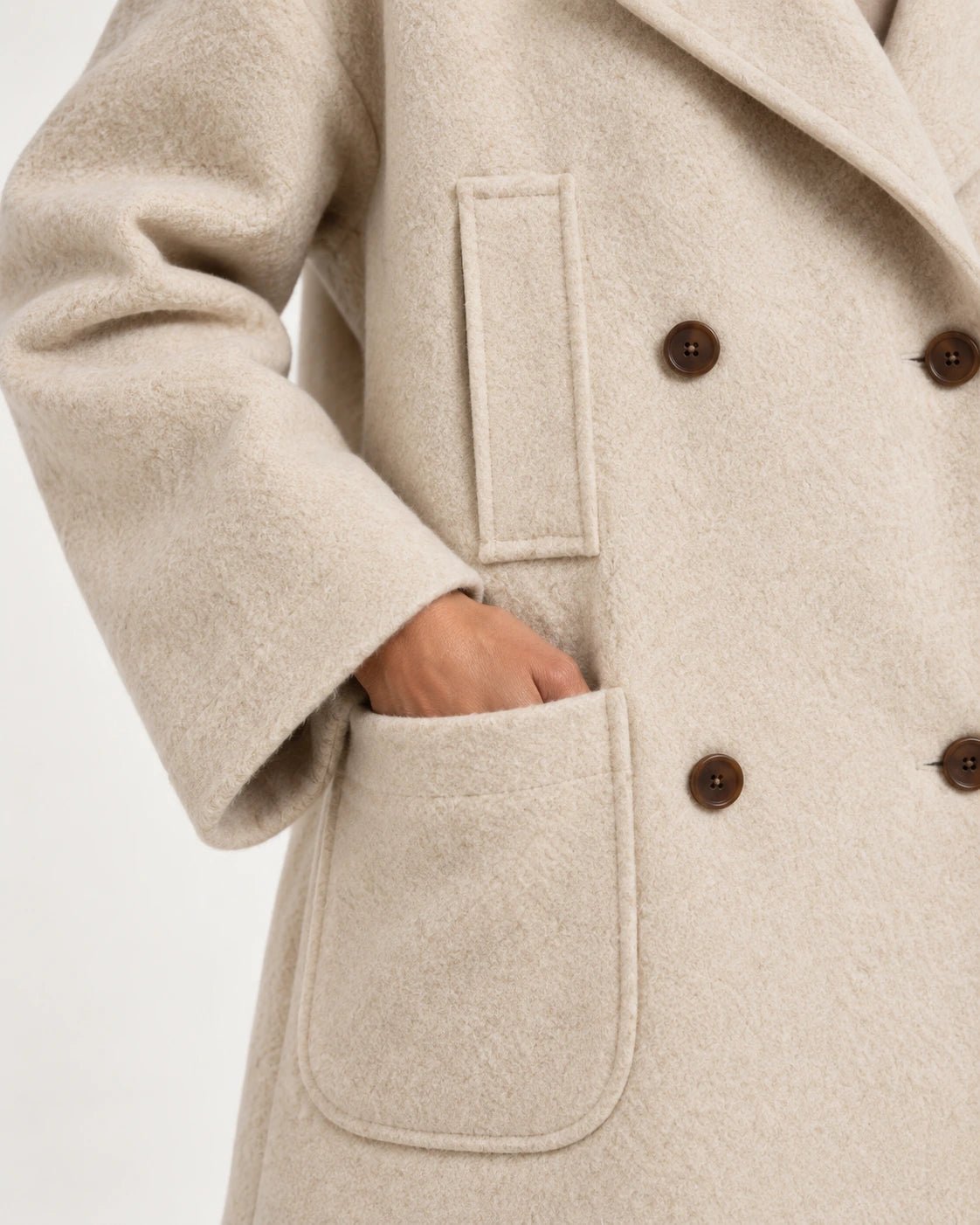 Caban naturale, dettaglio delle tasche - MADAME VENICE - FW25 - GISELLE - SOFT WOOL #Colore_Natural
