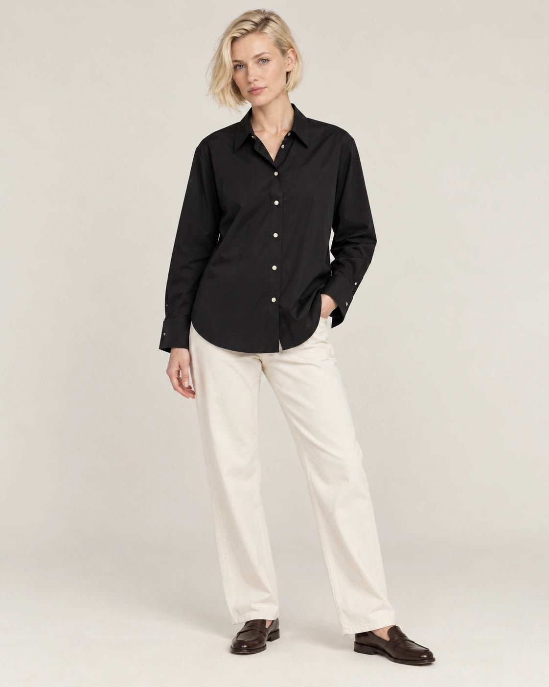 Camicia nero, vista frontale - MADAME VENICE - FW26 - CAROLA - POPELINE #Colore_Nero