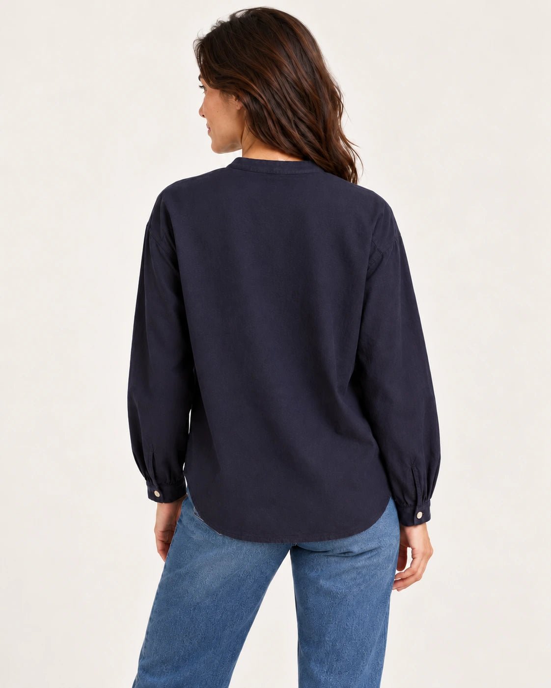 Camicia coreana blu, vista posteriore - MADAME VENICE - FW25 - CHARLOTTE - COTTON BIO #Colore_Blue