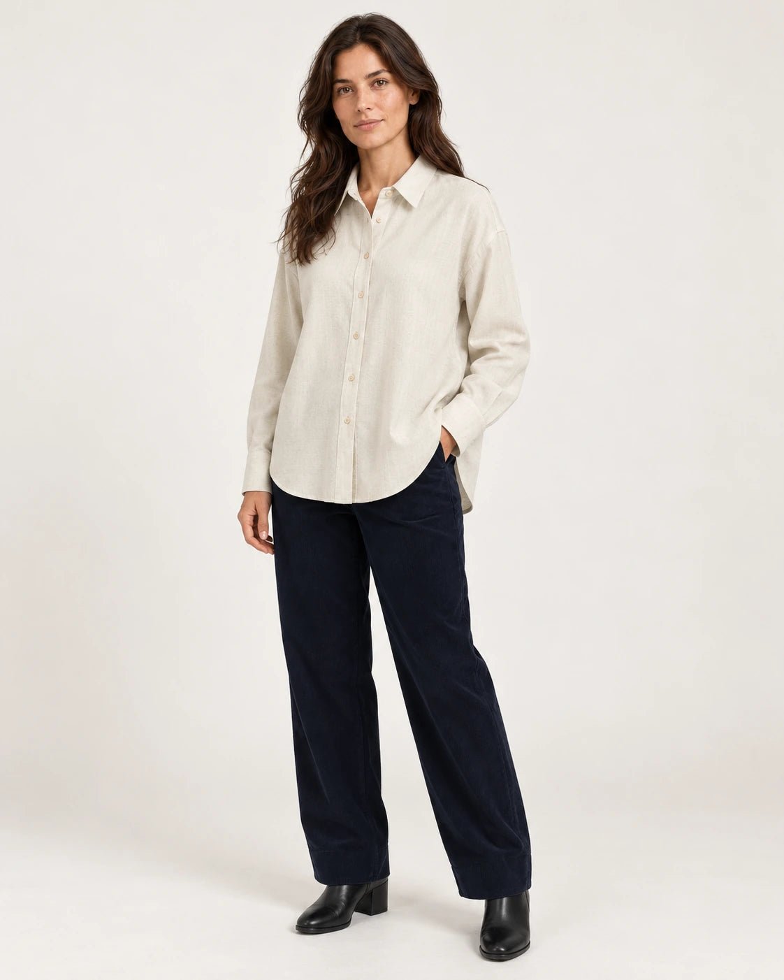 Camicia over naturale, vista frontale - MADAME VENICE - FW25 - CAROLA - TWILL MELANGE #Colore_Natural