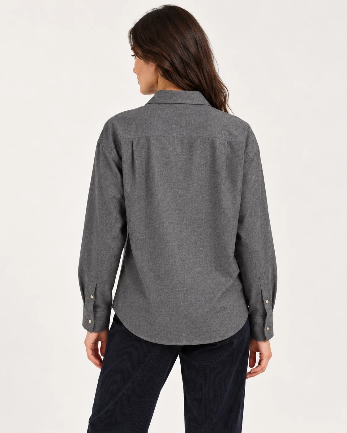 Camicia over grigio, vista posteriore - MADAME VENICE - FW25 - CAROLA - TWILL MELANGE #Colore_Grey