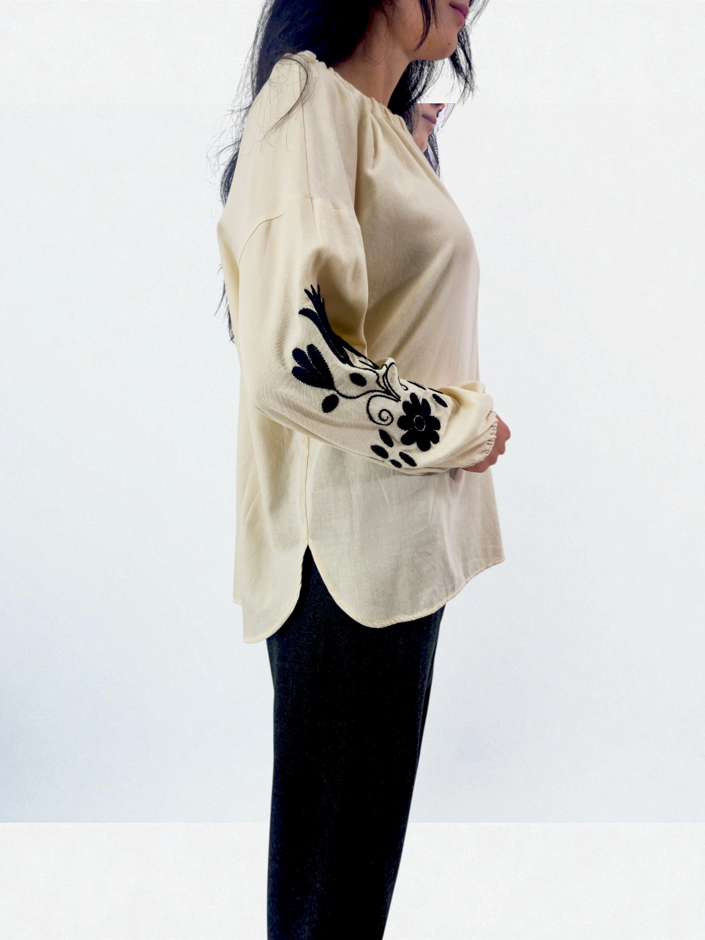 Camicia ricamo manica - MADAME VENICE - FW25 - CRISTINA - COTTON BIO - BLACK - XS