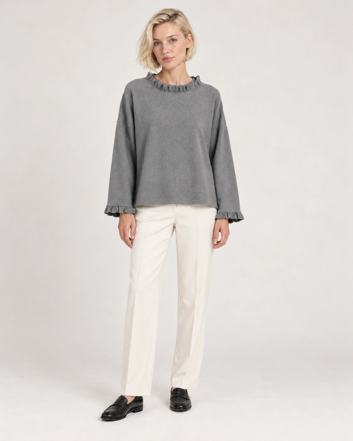 Camicia rouge grigio chiaro, vista frontale - MADAME VENICE - FW26 - CIRA - LANA JESI #Colore_Grigio Chiaro
