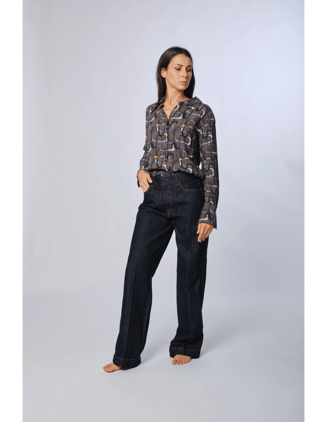 Camicia slim - MADAME VENICE - FW24 - C07 - LOLY PRINT - GREY - XS