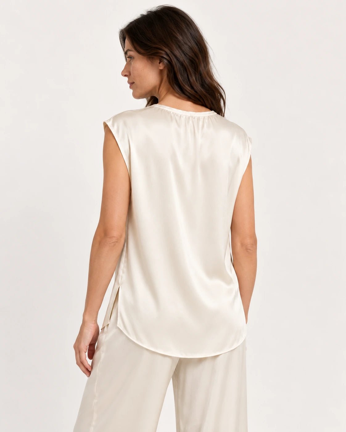 Canotta con arriccio naturale, vista posteriore - MADAME VENICE - FW25 - VIRGINIA - RASO #Colore_Natural