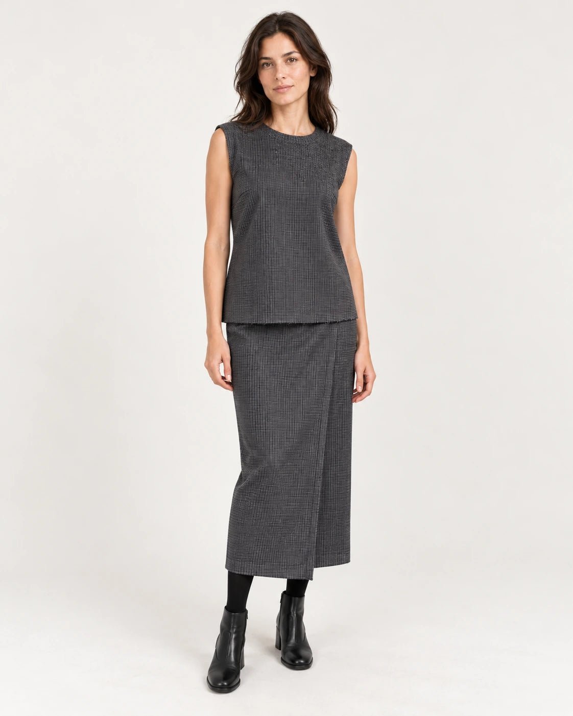 Canotta laccetto blu, vista frontale - MADAME VENICE - FW25 - VIENNA - CHECK BARN #Colore_Blue