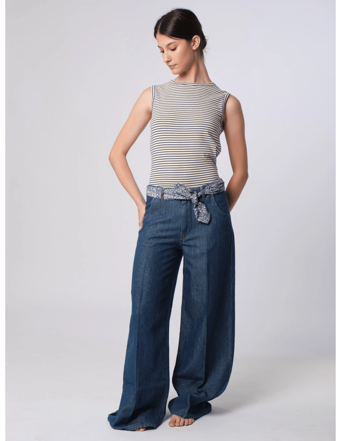 Canotta spalla larga - MADAME VENICE - SS25 - VERONICA - JERSEY RIGATO - BLU - XS