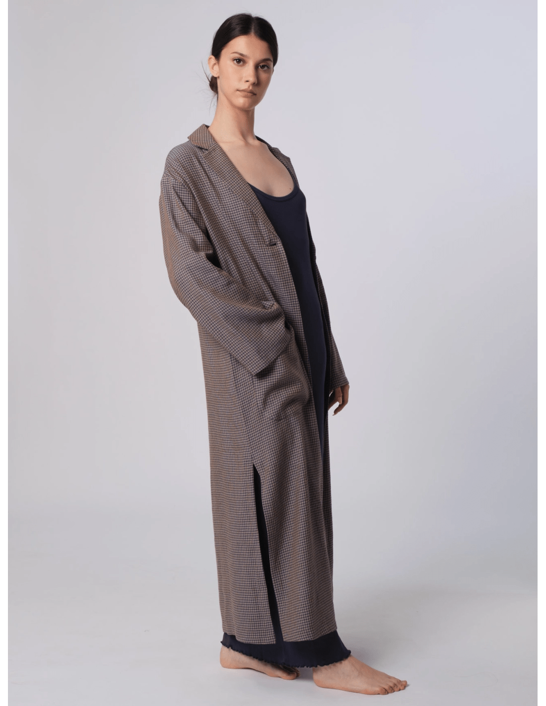 Cappotto lungo - MADAME VENICE - SS25 - GRETA - CHECK LINO - BLU - XS