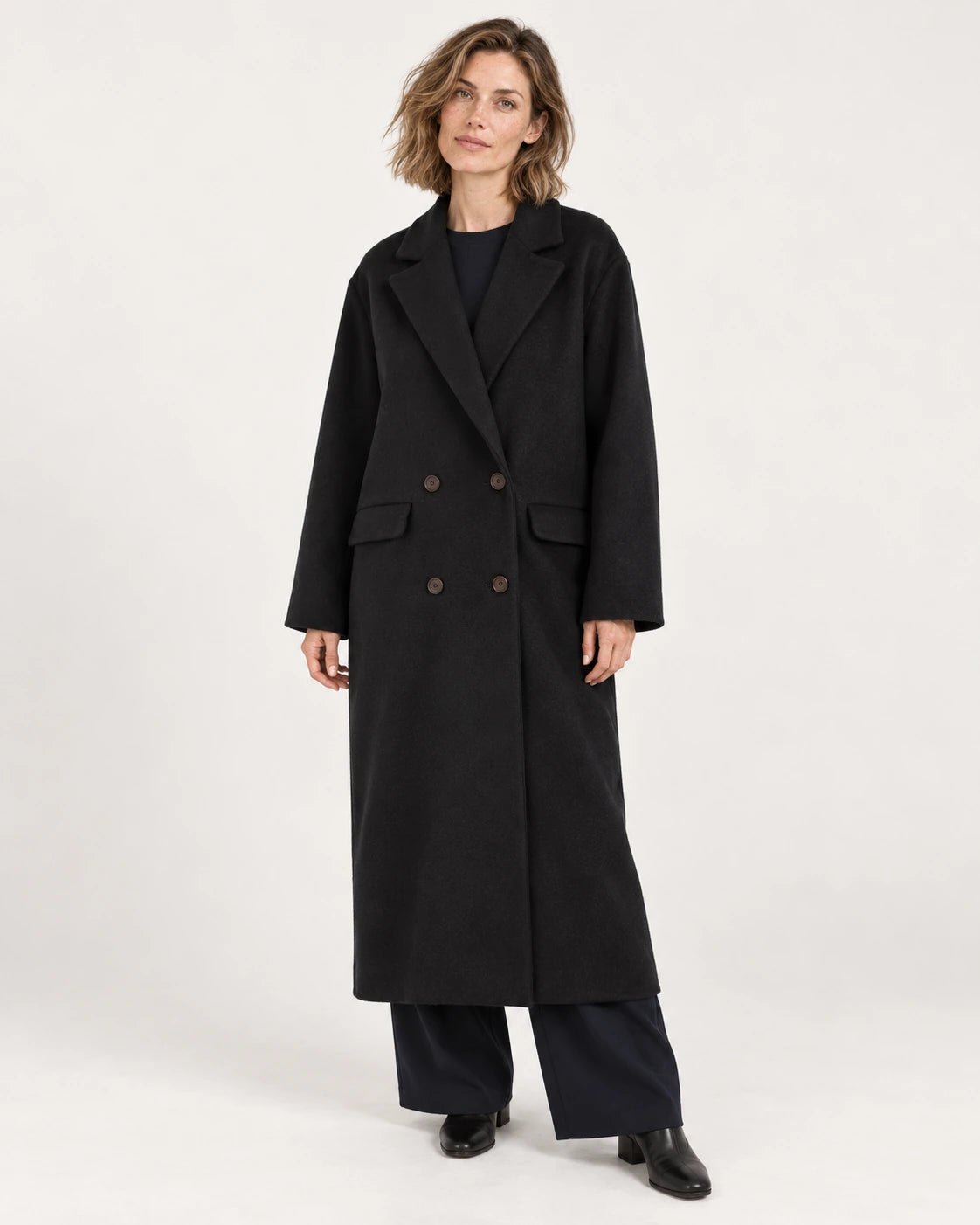 Cappotto over nero, vista frontale - MADAME VENICE - FW25 - GEORGIA - SOFT WOOL #Colore_Black