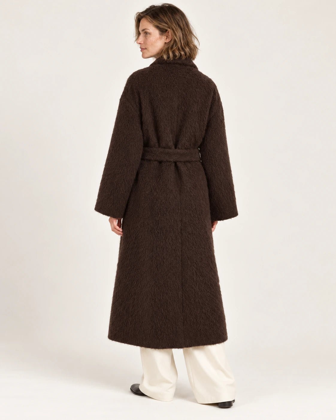 Cappotto over foderato marrone, vista posteriore - MADAME VENICE - FW25 - GIORGINA - WOOL BRUSH #Colore_Brown