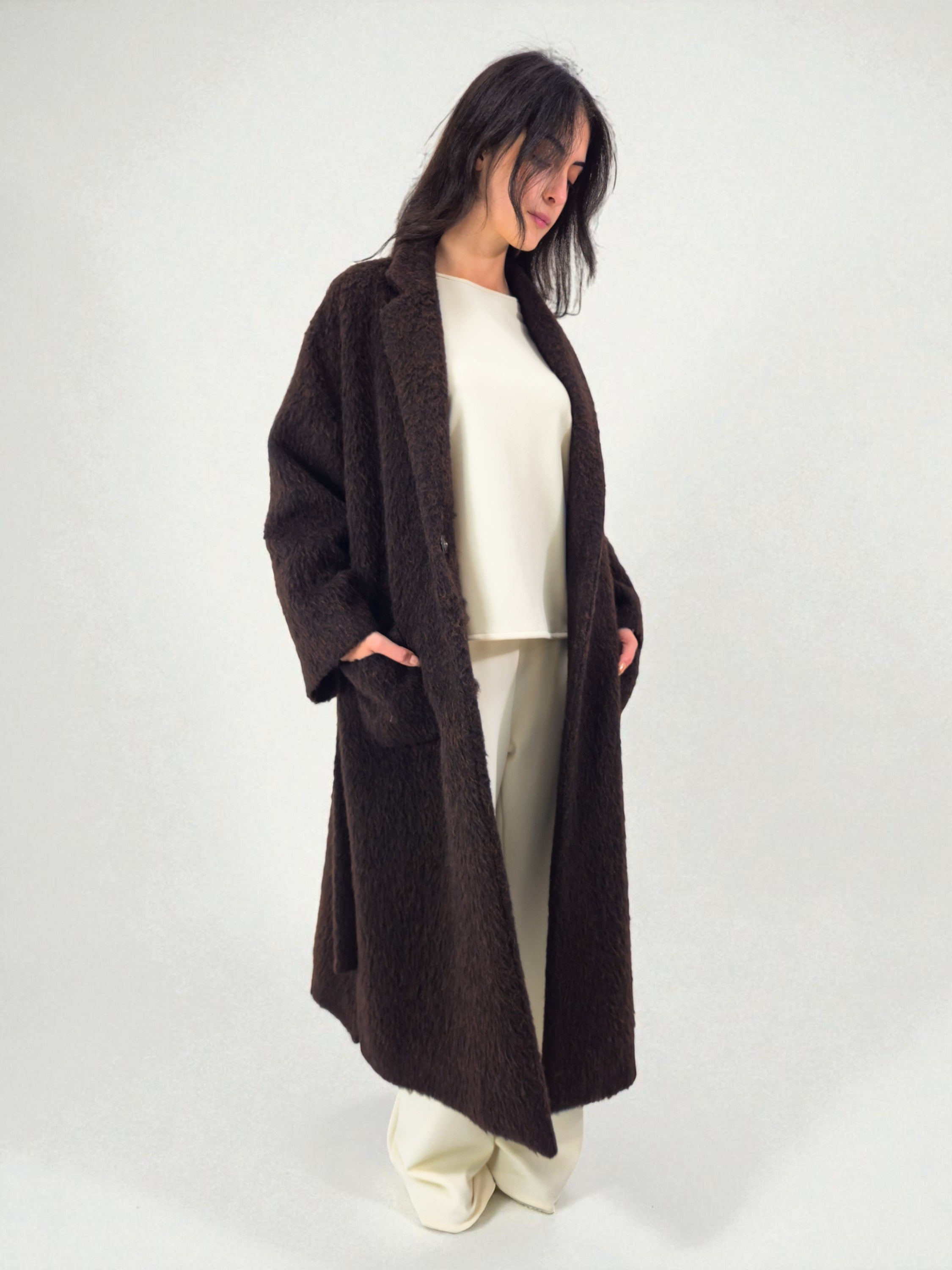Cappotto over foderato - MADAME VENICE - FW25 - GIORGINA - WOOL BRUSH - BROWN - XS