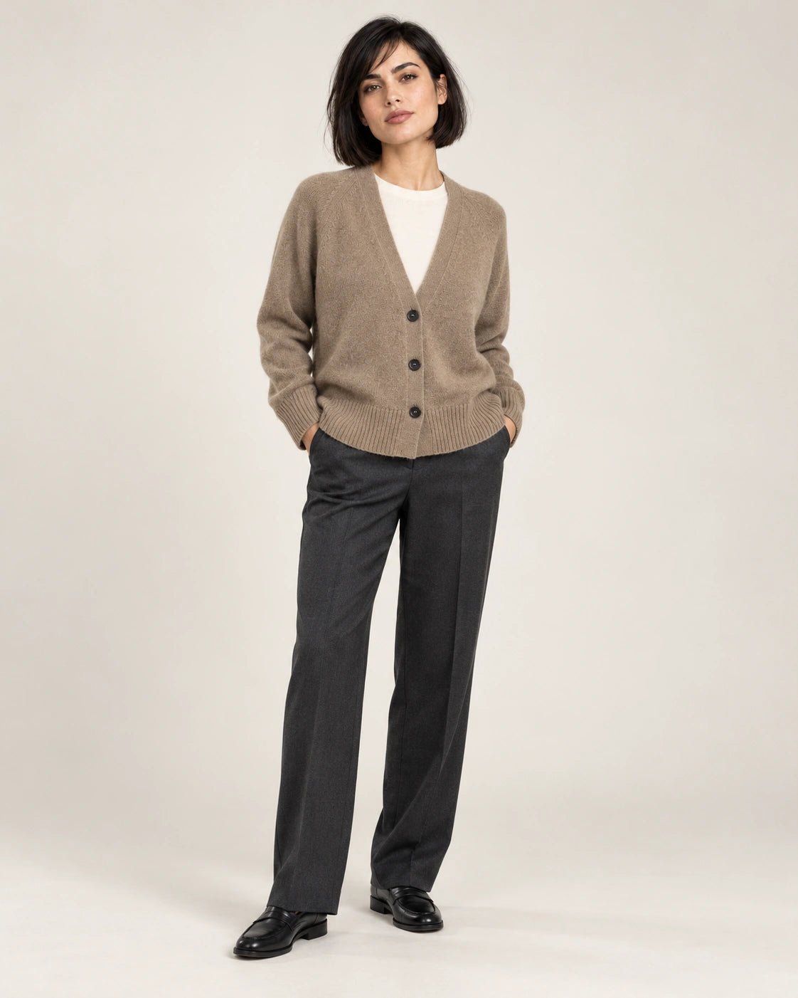 Cardigan avana, vista frontale - MADAME VENICE - FW26 - SABRINA - PEPITA #Colore_Avana