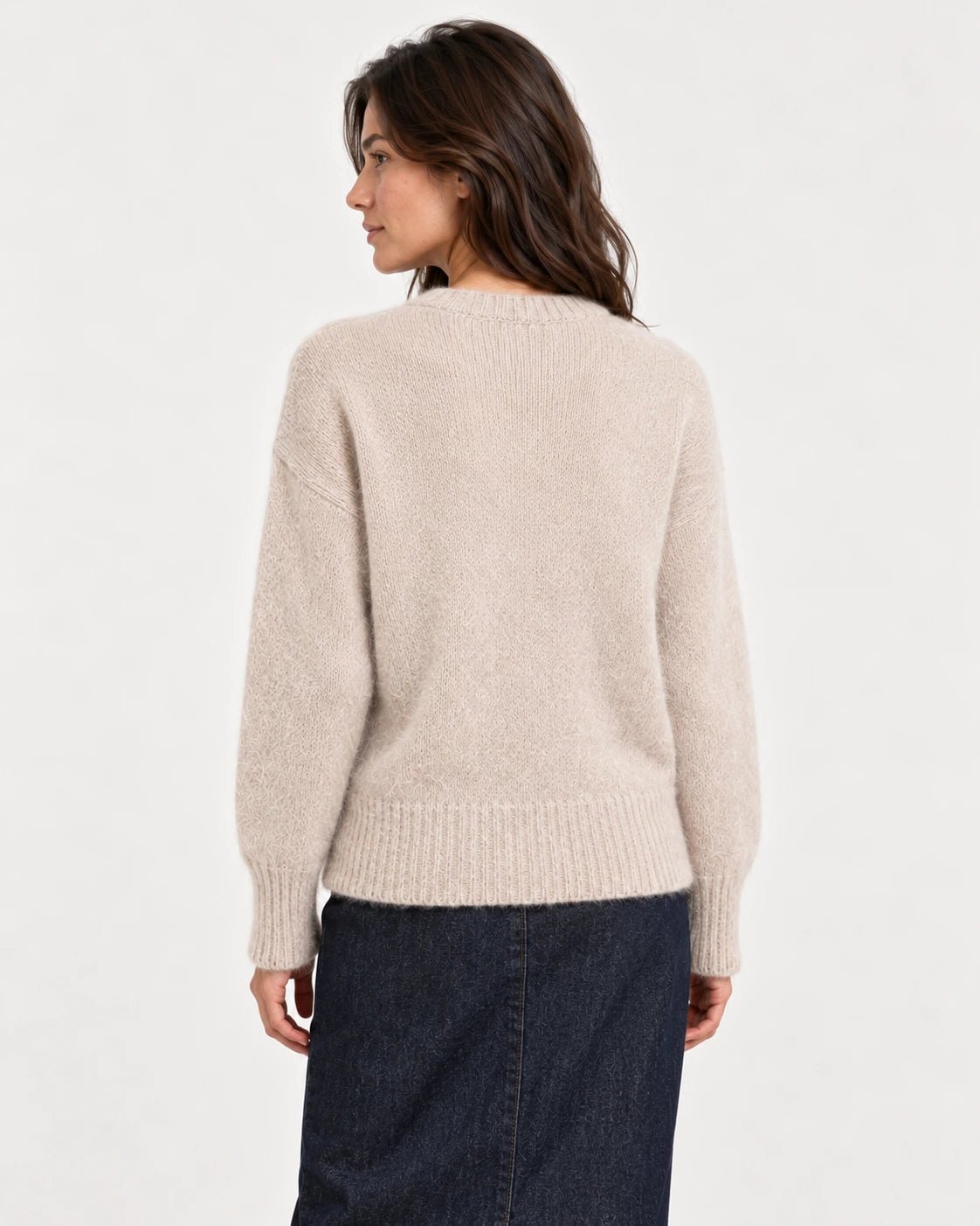 Cardigan sabbia, vista posteriore - MADAME VENICE - FW25 - SOFIA - SUMATRA #Colore_Sand