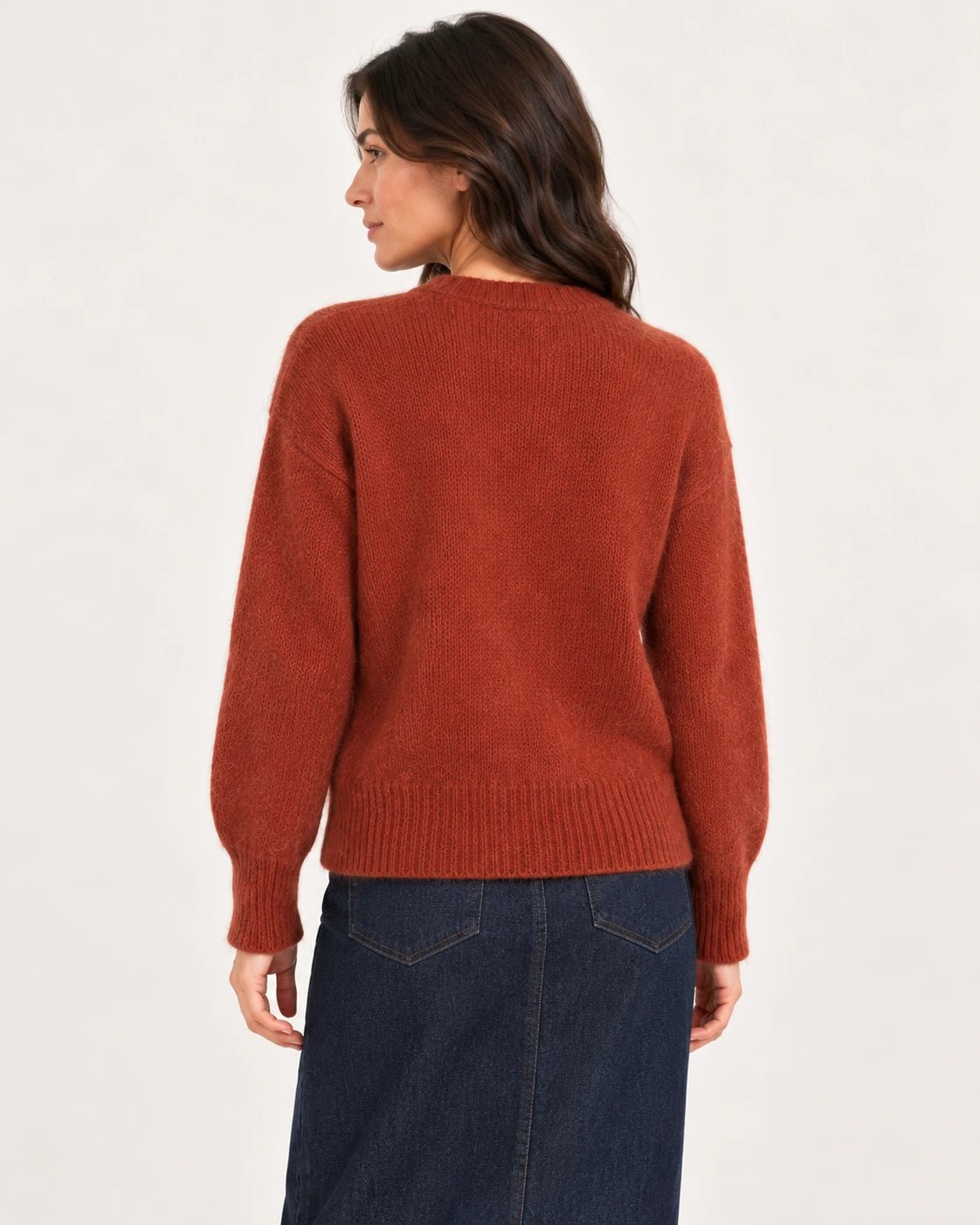 Cardigan ruggine, vista posteriore - MADAME VENICE - FW25 - SOFIA - SUMATRA #Colore_Rust