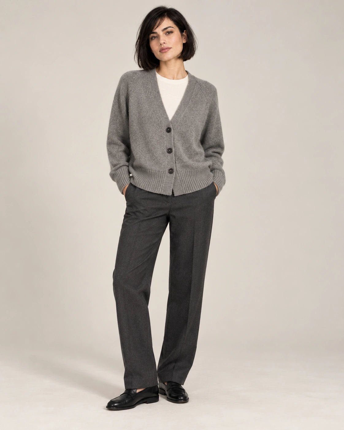 Cardigan grigio, vista frontale - MADAME VENICE - FW26 - SABRINA - PEPITA #Colore_Grigio