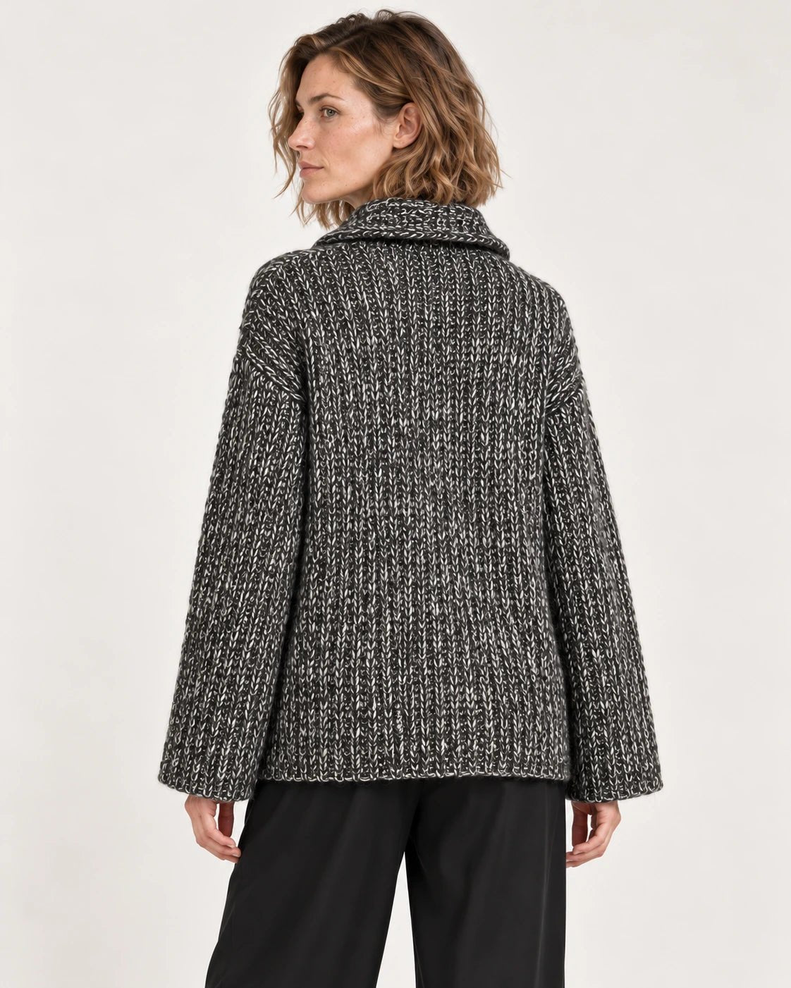 Cardigan over nero, vista posteriore - MADAME VENICE - FW25 - SARA - ADELAIDE #Colore_Black