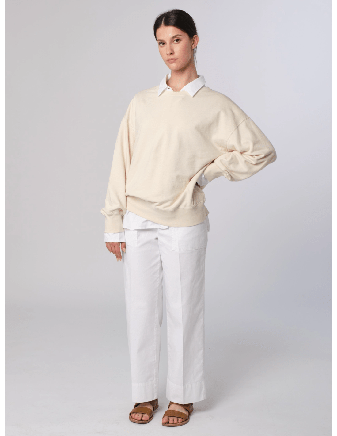 Felpa giro - MADAME VENICE - SS25 - MAY - FELPA LINO - NATURALE - XS