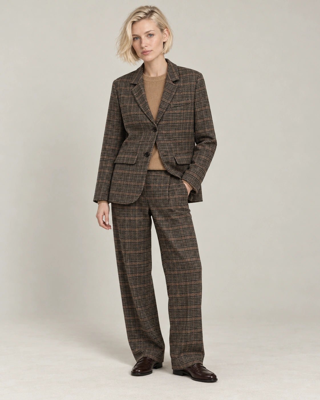Giacca foderata marrone, vista frontale - MADAME VENICE - FW26 - GAIA - QUADRO #Colore_Marrone
