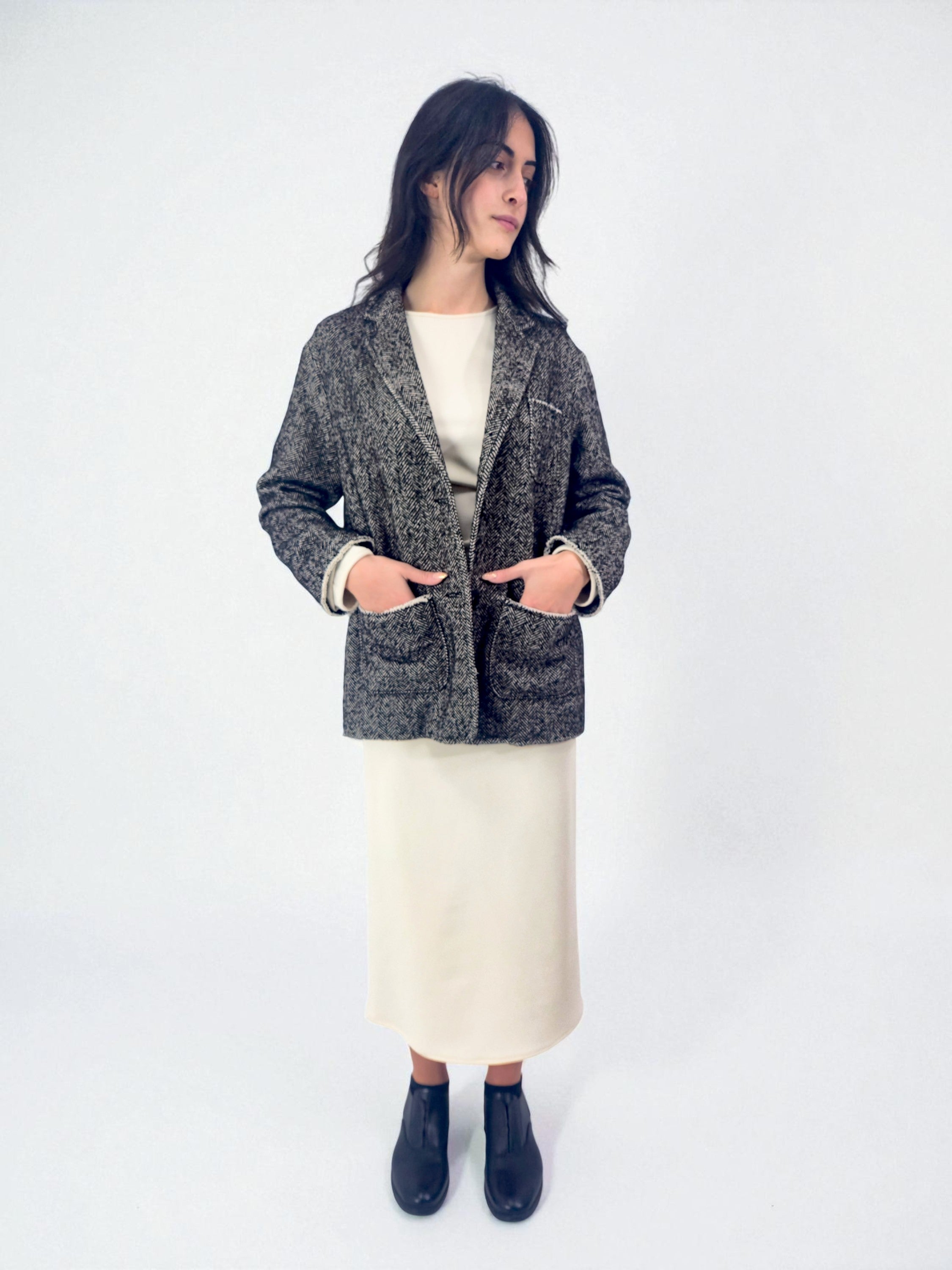 Giacca foderata tasca toppa - MADAME VENICE - FW25 - GILDA - SPIGATO - BLACK / WHITE - XS