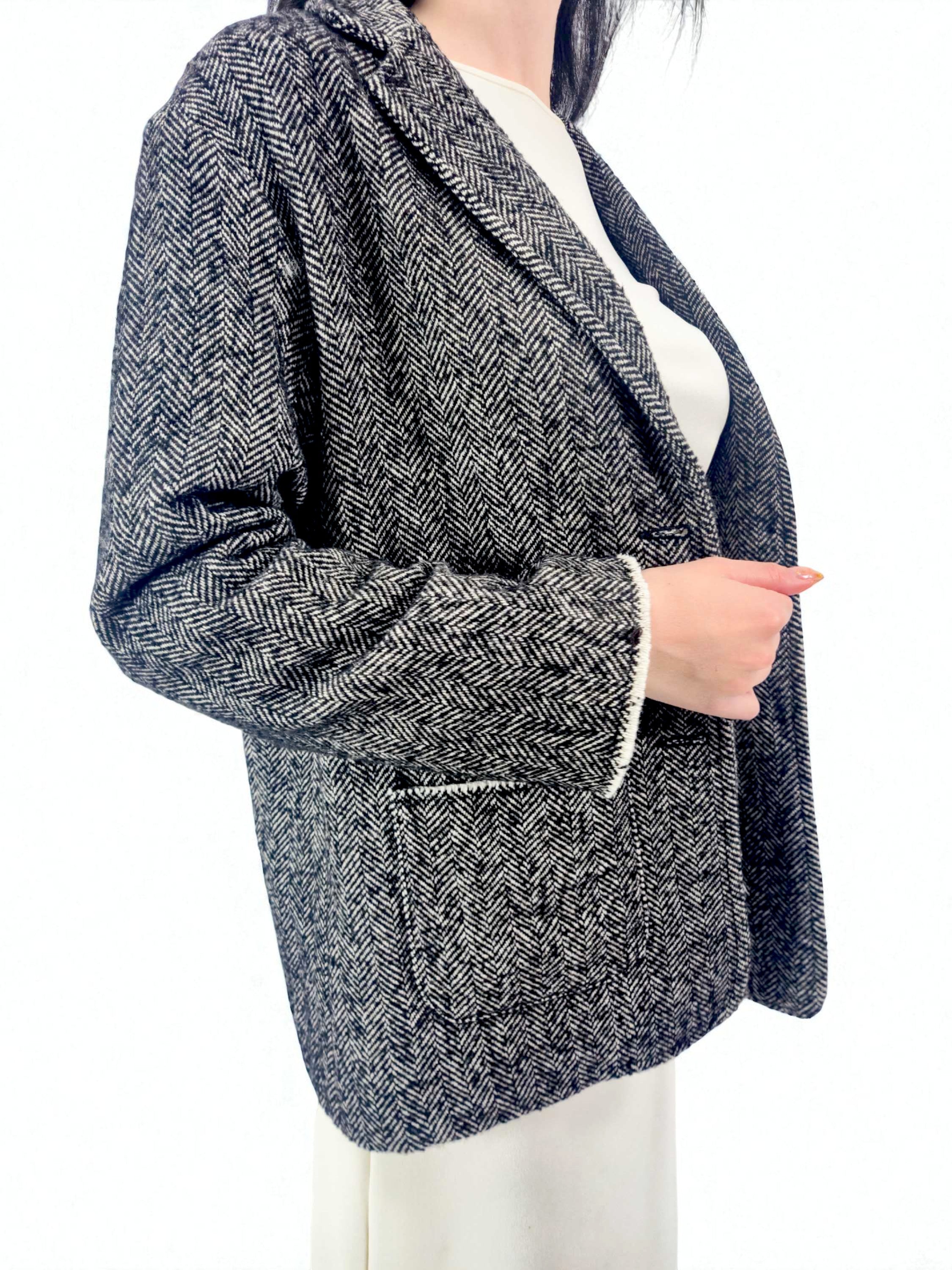 Giacca foderata tasca toppa - MADAME VENICE - FW25 - GILDA - SPIGATO - BLACK / WHITE - XS