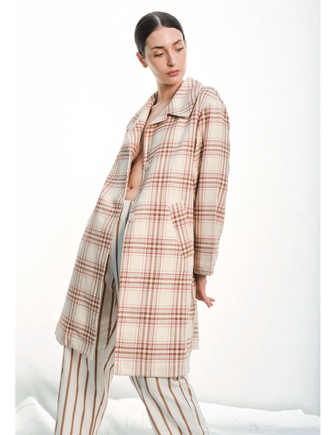 Giacca lunga - MADAME VENICE - SS25 - GERALDINE - BULL CHECK - QUADRO ROSA - XS