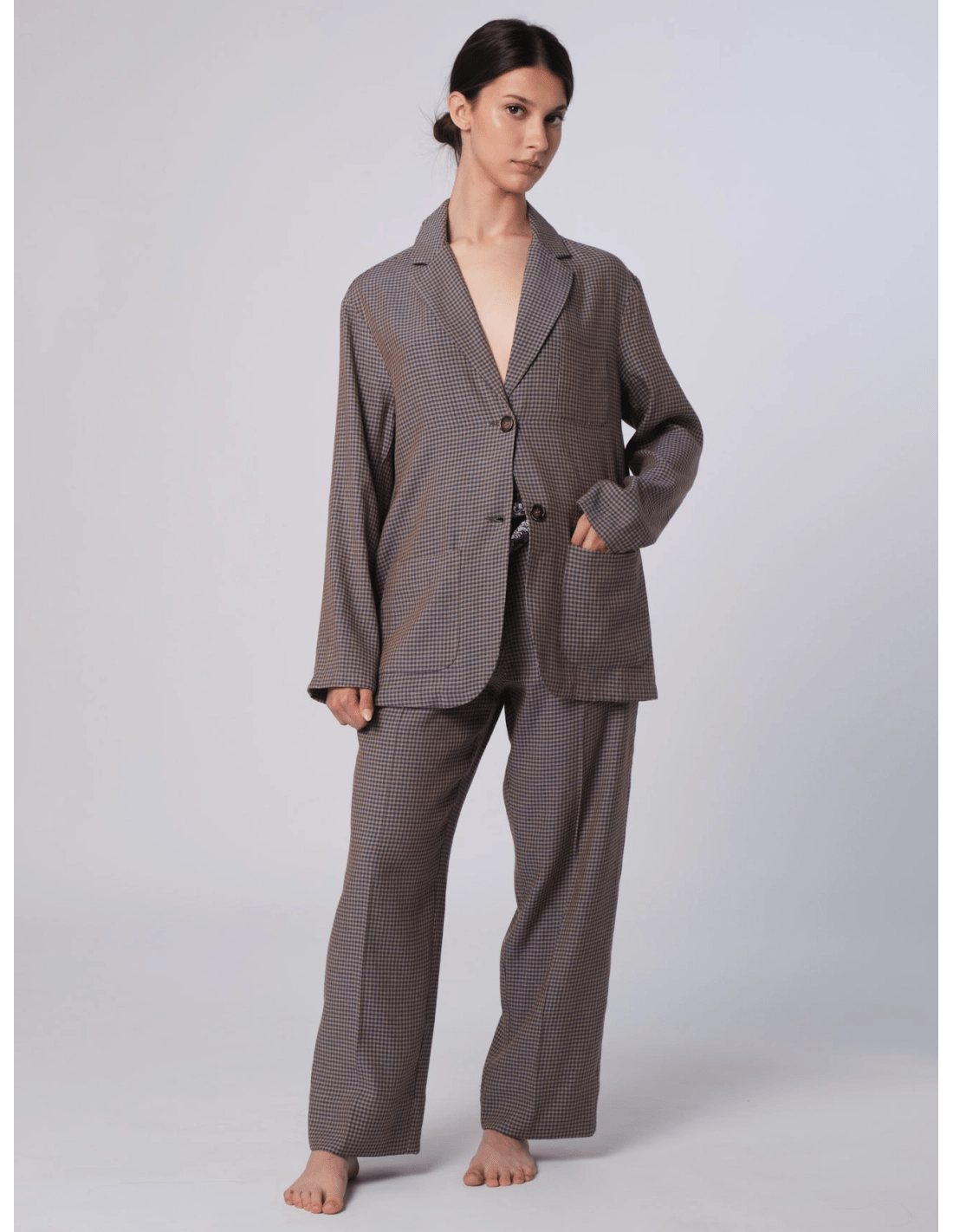 Giacca over - MADAME VENICE - SS25 - GUENDA - CHECK LINO - BLU - XS