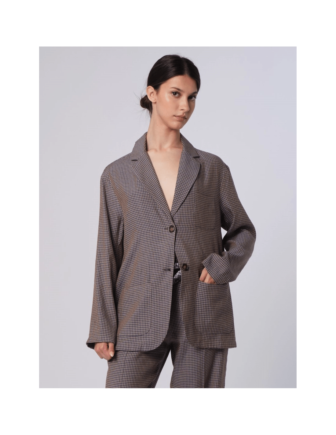 Giacca over - MADAME VENICE - SS25 - GUENDA - CHECK LINO - BLU - XS