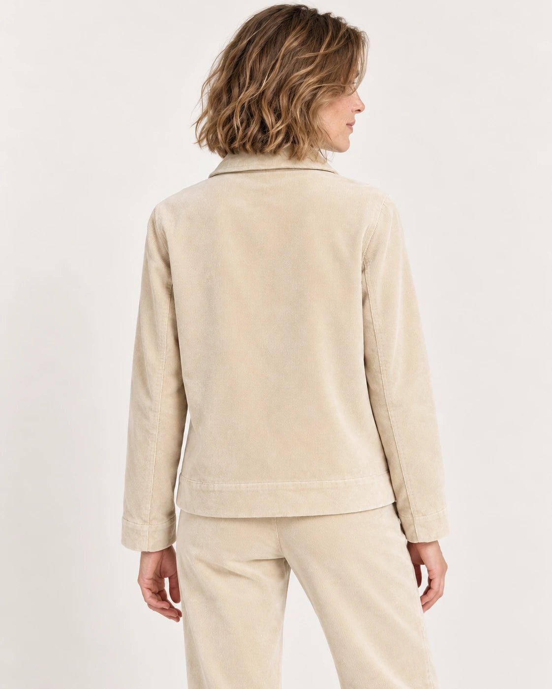 Giacchina sfoderata naturale, vista posteriore - MADAME VENICE - FW25 - GIANNA - VELVET 2000 #Colore_Natural
