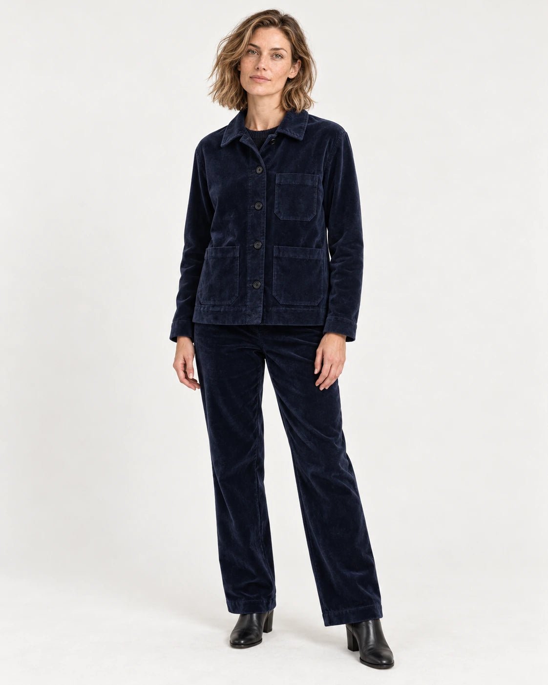 Giacchina sfoderata blu, vista frontale - MADAME VENICE - FW25 - GIANNA - VELVET 2000 #Colore_Blue