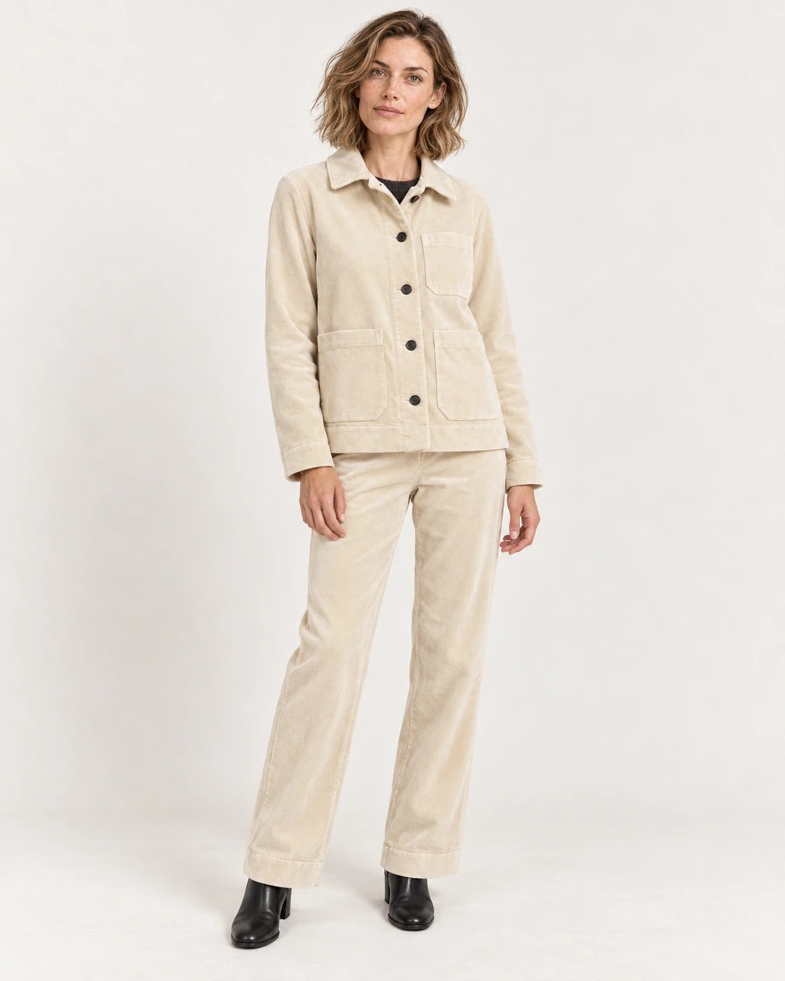 Giacchina sfoderata naturale, vista frontale - MADAME VENICE - FW25 - GIANNA - VELVET 2000 #Colore_Natural