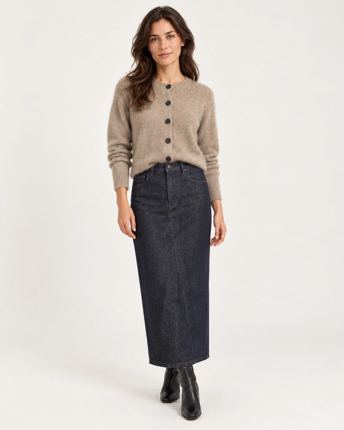 Gonna 5t tubo blu rinse, vista frontale - MADAME VENICE - FW25 - NANCY - DENIM #Colore_Blue rinse