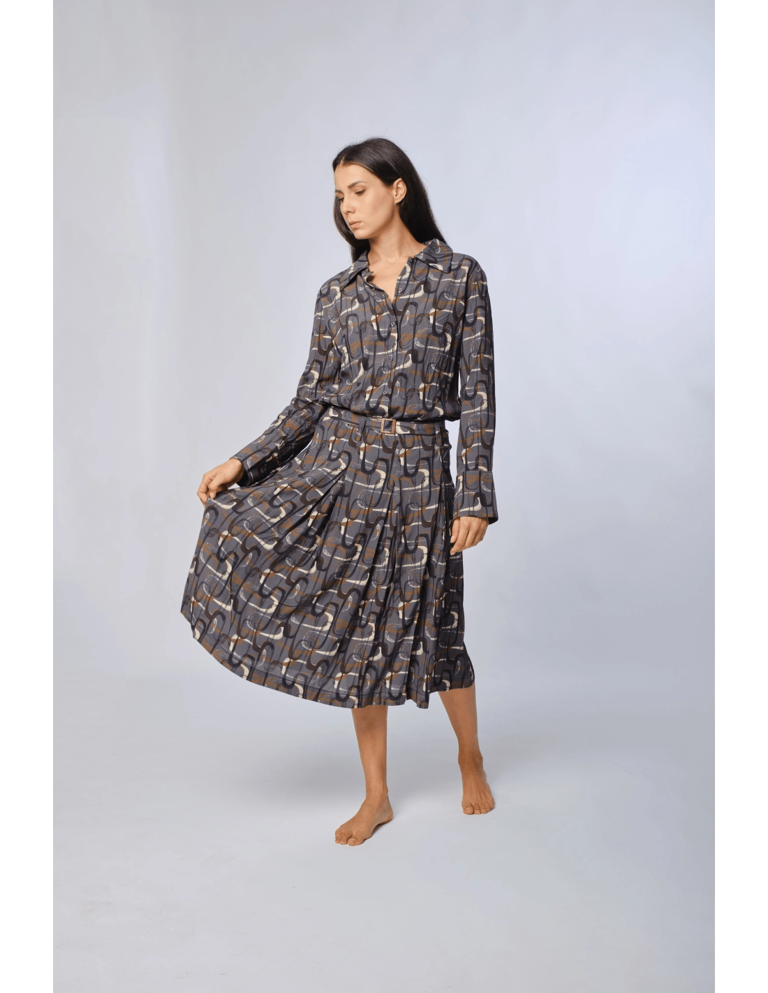 Gonna faldoni con cintura - MADAME VENICE - FW24 - N05 - LOLY PRINT - GREY - XS