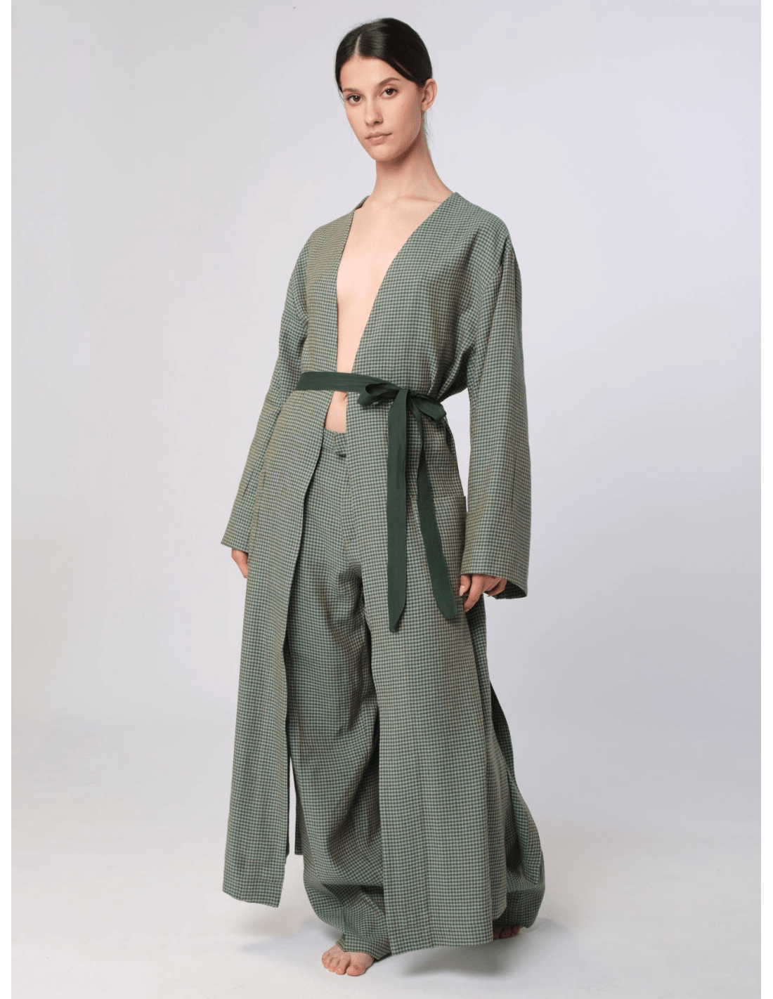 Kimono lungo - MADAME VENICE - SS25 - GINEVRA - CHECK LINO - BLU - XS