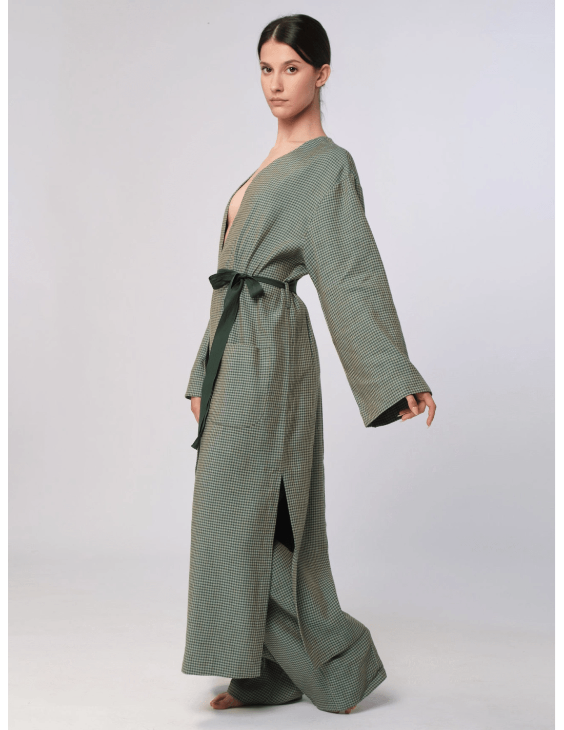 Kimono lungo - MADAME VENICE - SS25 - GINEVRA - CHECK LINO - BLU - XS