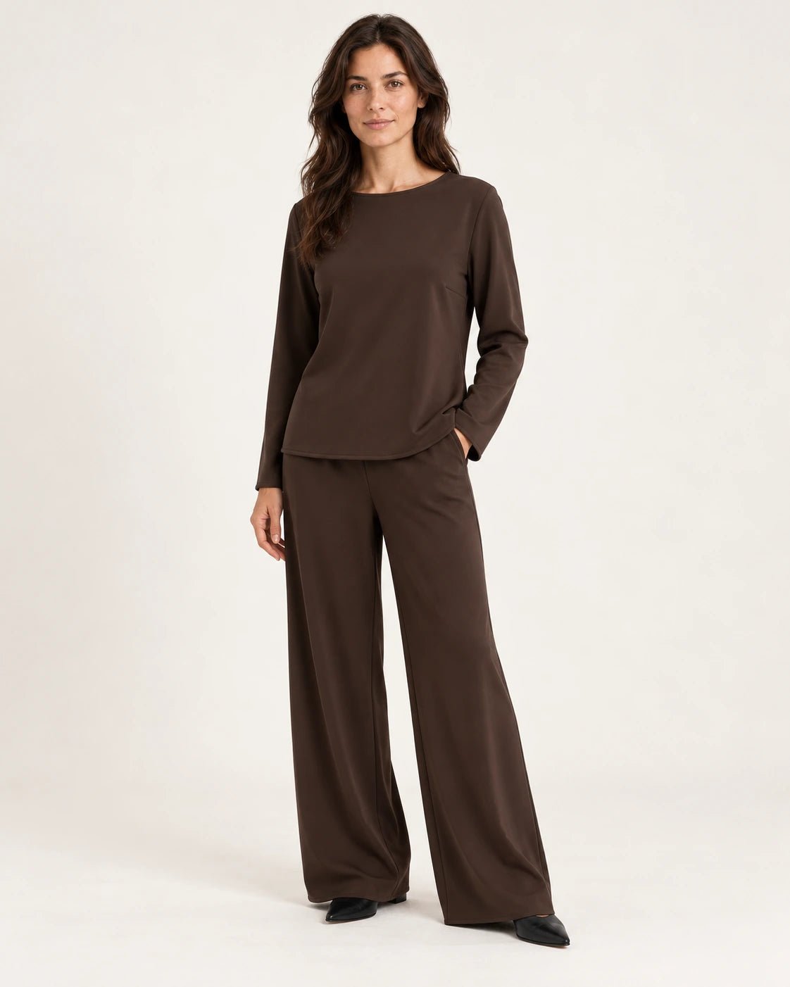 Maglia barchetta marrone, vista frontale - MADAME VENICE - FW25 - MIMI - JERSEY TECNICO #Colore_Brown