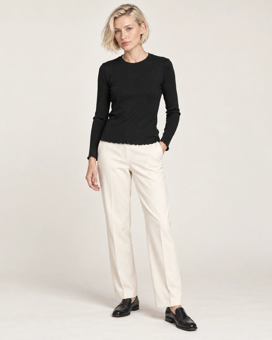 Maglia girocollo nero, vista frontale - MADAME VENICE - FW26 - MAURA - COSTINA #Colore_Nero