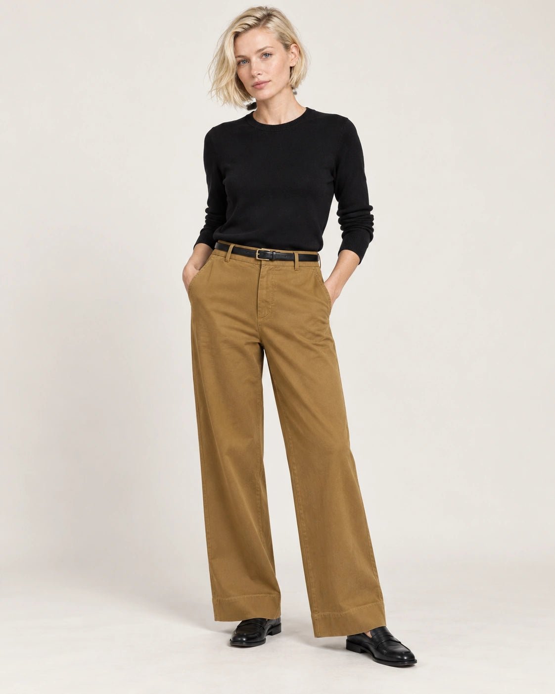 Panatlone palazzo senape, vista frontale - MADAME VENICE - FW26 - PIX - GABARDINA #Colore_Senape