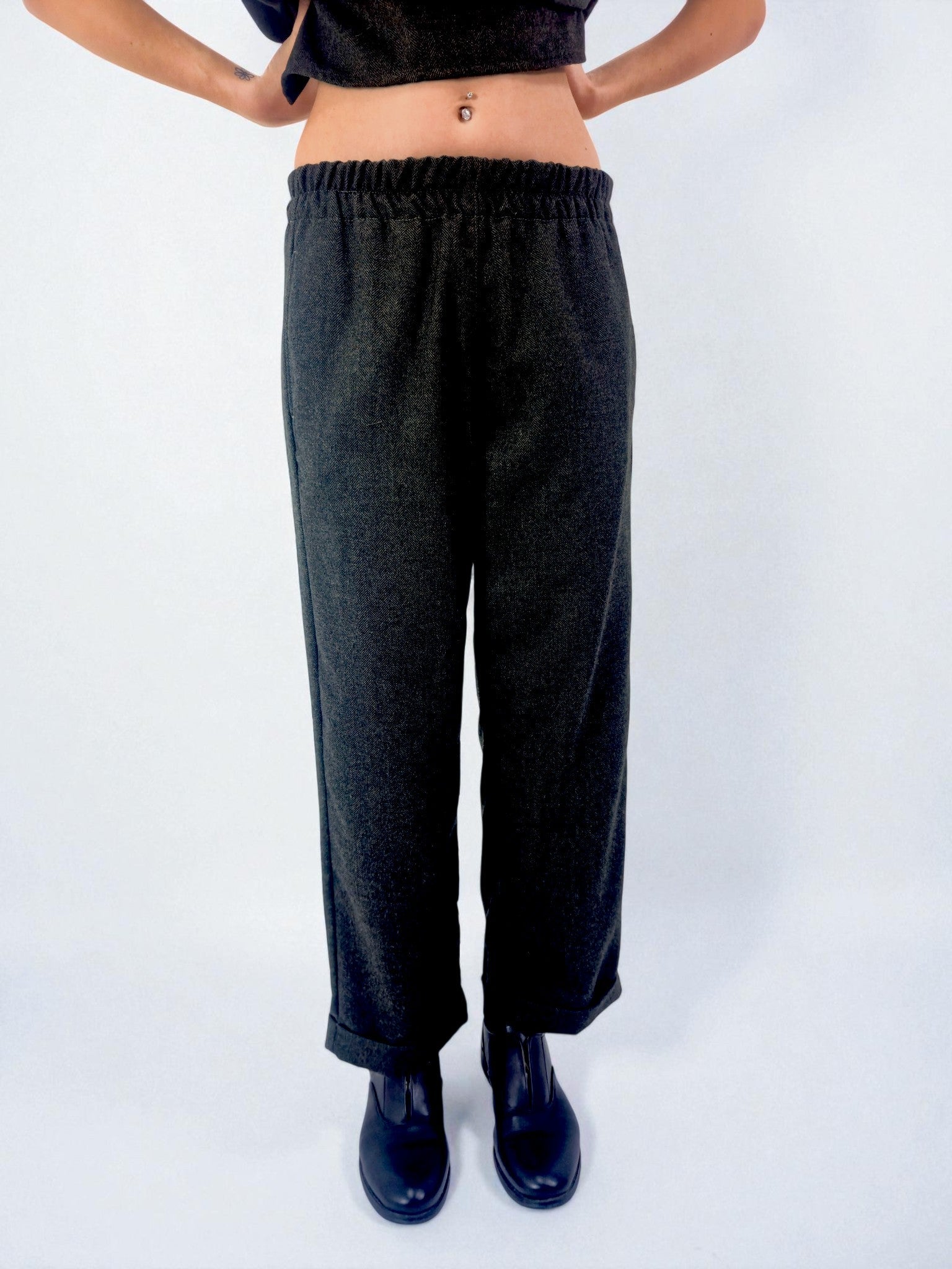 Pantalone caviglia risvolto - MADAME VENICE - FW25 - PRISCA - SPINATINO - BLUE - XS