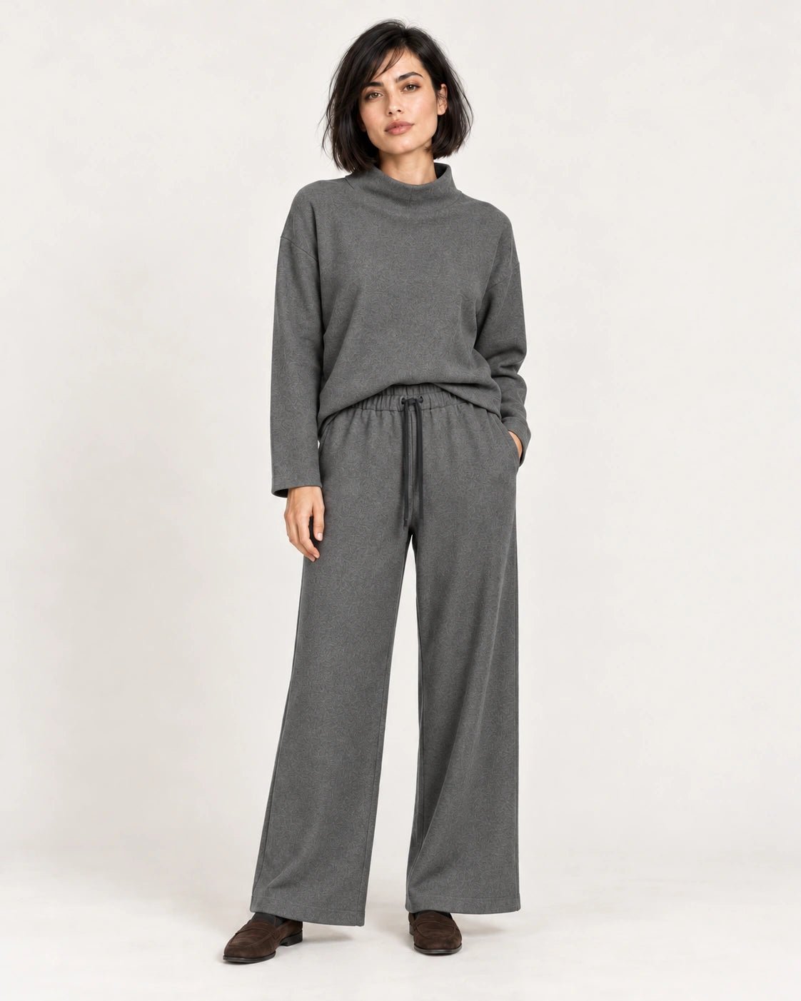 Pantalone elastico grigio chiaro, vista frontale - MADAME VENICE - FW26 - PAMELA - LANA JESI #Colore_Grigio Chiaro
