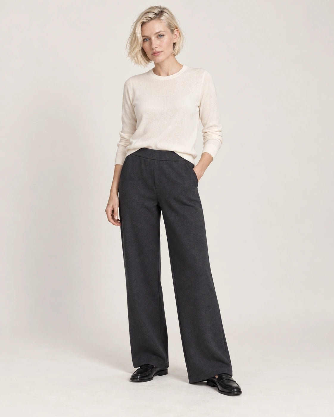 Pantalone fluido grigio scuro, vista frontale - MADAME VENICE - FW26 - PERIL - PUNTO MILANO #Colore_Grigio Scuro