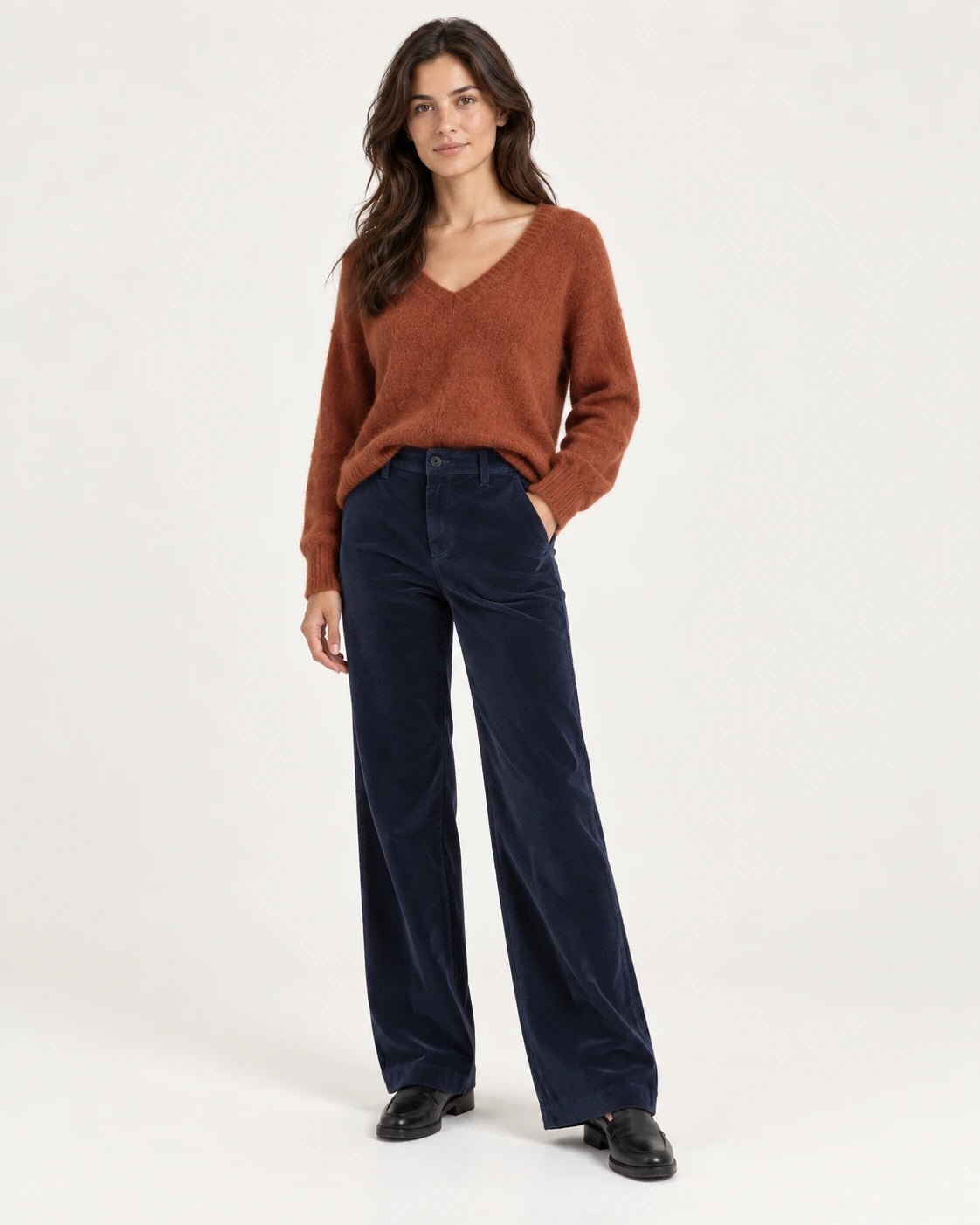 Pantalone palazzo blu, vista frontale - MADAME VENICE - FW25 - PIA - VELVET 2000 #Colore_Blue