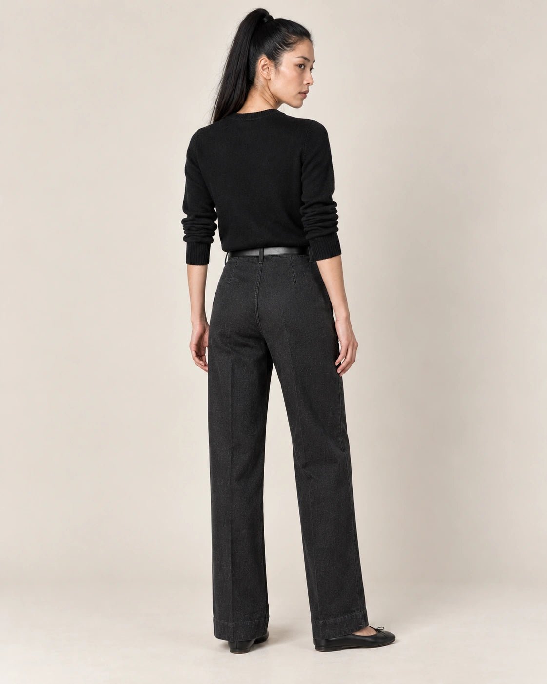 Pantalone palazzo nero, vista posteriore - MADAME VENICE - FW26 - PRISCILLA - DENIM STRETCH #Colore_Nero
